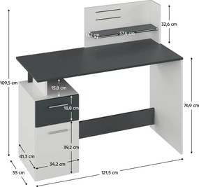 Számítógépasztal, fehér/grafit, PLATON NEW