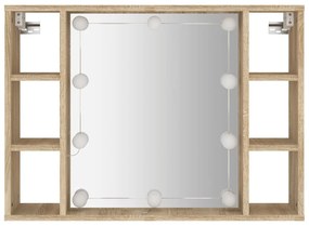sonoma tölgy tükrös szekrény LED-ekkel 76 x 15 x 55 cm