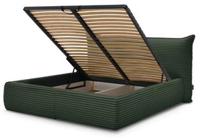 Sötétzöld kárpitozott ágyneműtartós franciaágy ágyráccsal 160x200 cm Jade – Bobochic Paris