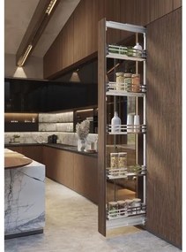 Konyhai fémrács, kamravasalat, 150mm, króm-fehér, teljes kihúzású, csillapított záródás, 1880-2180mm, 5 kosár SIGE, Infinity Plus 258