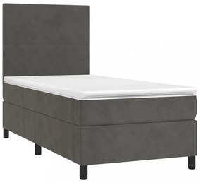 sötétszürke bársony rugós és LED-es ágy matraccal 80 x 200 cm
