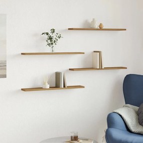 4 db kézműves tölgy színű szerelt fa könyvespolc 60x10x1,5 cm