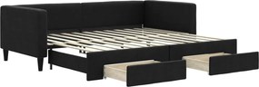 vidaXL fekete kihúzható szövet heverő fiókokkal 90 x 200 cm