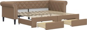 vidaXL cappuccino színű kihúzható műbőr heverő fiókkal 90 x 200 cm