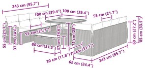 vidaXL Kerti Kanapé Szett tárolóval 11 pcs Fekete Poli rattan