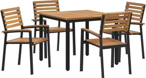 vidaXL Kert étkező szett 5 pcs Fekete Tömör Akácfa