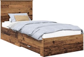 vidaXL Ágykeret fejtámlával fiókkal Öreg fa 100 x 200 cm Faanyag