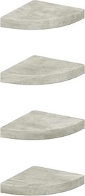vidaXL 4 db betonszürke MDF fali sarokpolc 25 x 25 x 3,8 cm