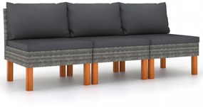 3 db polyrattan és tömör eukaliptuszfa középső kanapé