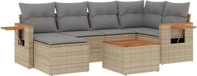 vidaXL 7 részes bézs polyrattan kerti ülőgarnitúra párnákkal