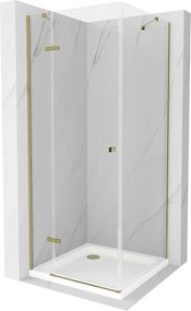 Mexen Roma zuhanykabin 80 x 80 cm, 6 mm-es üveg, arany profil-tiszta üveg + vékony zuhanytálca 5 cm, 854-080-080-50-00-4010