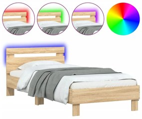 sonoma tölgy színű ágykeret fejtámlával és LED-ekkel 90x200 cm
