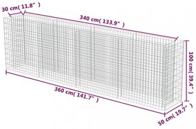 horganyzott acél gabion magaságyás 360 x 50 x 100 cm