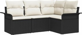 vidaXL Kerti Kanapé Szett tárolóval 4 pcs Fekete polirattan