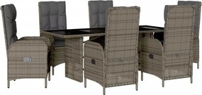 vidaXL 7 részes szürke polyrattan kerti étkezőgarnitúra párnával