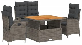 vidaXL 4 részes szürke polyrattan kerti étkezőszett párnával