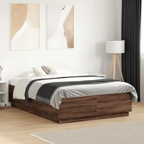 barna tölgyszínű szerelt fa ágykeret LED-del 135 x 190 cm