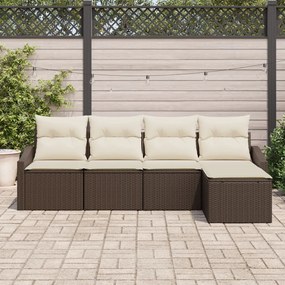 Kerti Kanapé Szett 5 Részes Barna Rattan