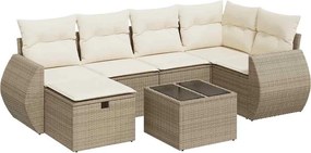 vidaXL 7 részes bézs polyrattan kerti ülőgarnitúra párnákkal