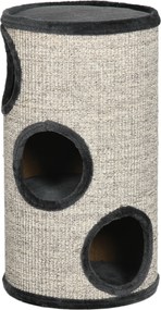 PawHut Kaparó Henger 70 cm Magas Ø 38 cm Háromszintes Macska Henger Plüss Szegéllyel, Macska Barlang, Kaparóoszlop Kicsi Macskák Számára, Világosszürk