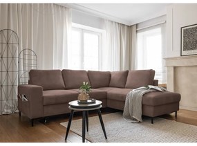 Barna kordbársony kinyitható sarokkanapé (jobb oldali) Lofty Lilly – Miuform