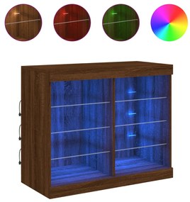 barna tölgy színű tálalószekrény LED-ekkel 81 x 37 x 67 cm