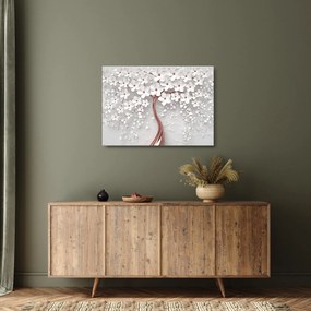 Kép - Egy fehér fa képe virágokkal, rózsaarany (üvegen) (70x50 cm)