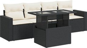 vidaXL 5 részes fekete polyrattan kerti kanapészett párnákkal
