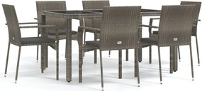 vidaXL 7 részes szürke polyrattan kerti étkezőgarnitúra párnával