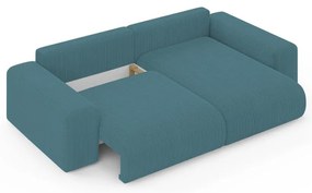 Türkiz kordbársony kinyitható tárolóhelyes sarokkanapé Luma – Ropez