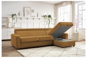 Mustársárga kordbársony kinyitható sarokkanapé (variálható) Monaco – Bobochic Paris