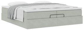 Ottomán ágykeret matracokkal világosszürke 200x200cm bársony
