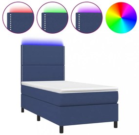 kék szövet rugós és LED-es ágy matraccal 90x190 cm