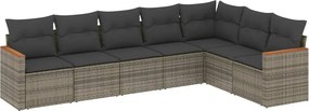 vidaXL 7 részes szürke polyrattan kerti ülőgarnitúra párnákkal
