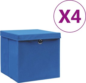 vidaXL 4 db kék fedeles tárolódoboz 28 x 28 x 28 cm