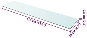 110x25 cm átlátszó panel üvegpolc