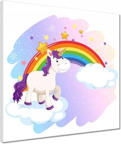 Vászonkép 40x40 Szivárvány és unikornis a felhőn