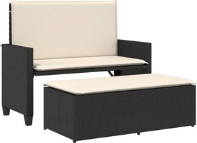 vidaXL fekete polyrattan kerti pad párnákkal és lábtartóval
