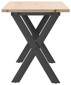 Tömör fenyőfa és acél dohányzóasztal X-vázzal 110x40x45 cm