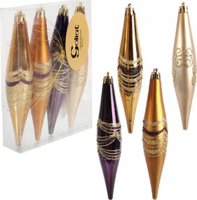 4 Db-os KarĂĄcsonyfadĂsz Szett JĂ©gcsapokkal DĂszĂtett Lila KarĂĄcsonyfadĂsz