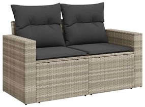 2 személyes világosszürke polyrattan kerti kanapé párnával