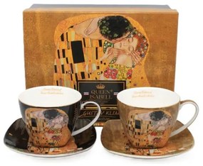 Klimt porcelán csésze aljjal - 250 ml 2 személyes - A Csók fekete barna