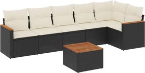 vidaXL 7 részes fekete polyrattan kerti ülőgarnitúra párnával