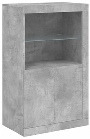 betonszürke tálalószekrény LED-világítással 162 x 37 x 100 cm