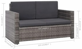vidaXL 2 részes szürke polyrattan kerti bútorszett párnákkal