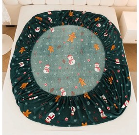 SNOWMAN AND GINGERBREAD 200x200 cm zöld mikroplüss lepedő