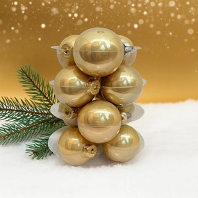 Pezsgőszínű karácsonyi üveggömb szett, 6 cm, 12 db