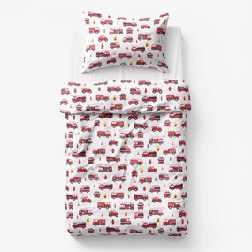 Goldea gyermek pamut ágyneműhuzat - tőzoltóautók 150 x 200 és 50 x 60 cm