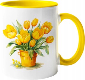 Bögre Csokor Sárga Tulipán Virágok Akvarell 330ml Csomagolás +név