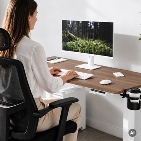 Elektromos, állítható magasságú, ergonomikus, fehér/dió íróasztal,1400x700 mm: ARIA